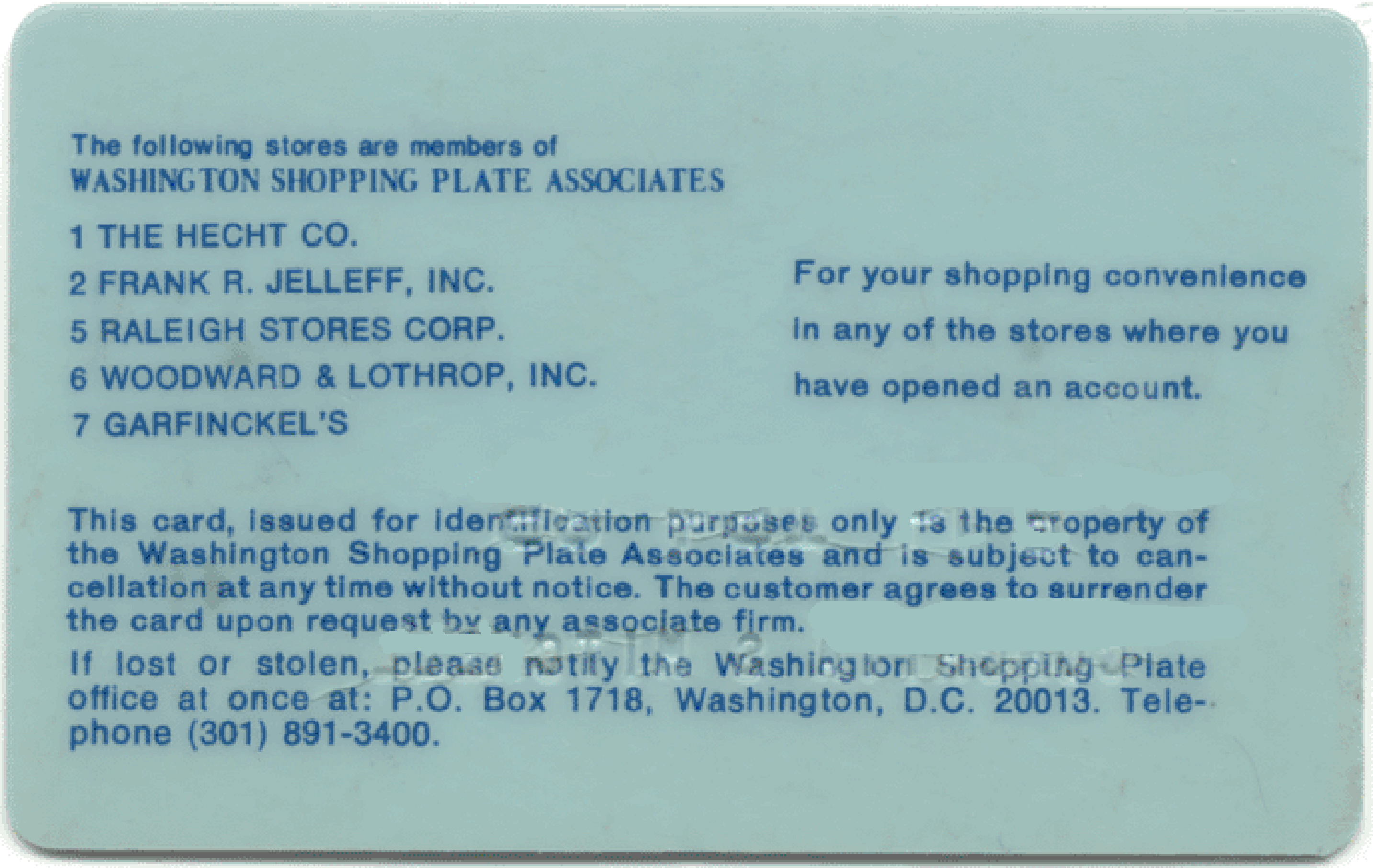 The Washington Shopping Plate - Back